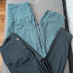 Set of Two Athletic Leggings in Teal and Black